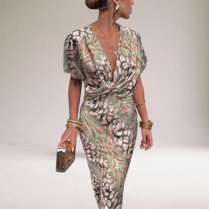 Coralie | Elegant Wedding Guest Wrap Maxi Dress with V - Neck - Emma's Dresses
