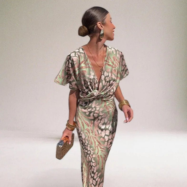 Coralie | Elegant Wedding Guest Wrap Maxi Dress with V - Neck - Emma's Dresses