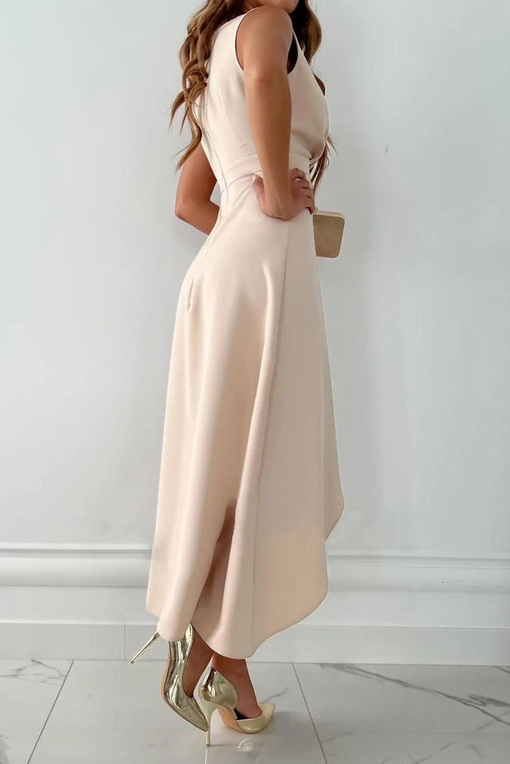Naomi | Elegant V - Neck Wrap Midi Dress - Emma's Dresses
