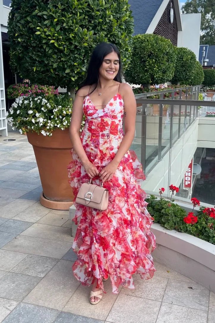 Maya | Elegant Wedding Guest Dress Summer Floral Tiered Maxi – view 3