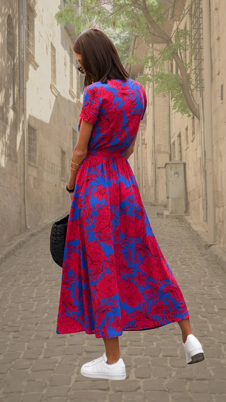 Margaret | Floral Wrap Maxi Dress with V - Neck - Emma's Dresses