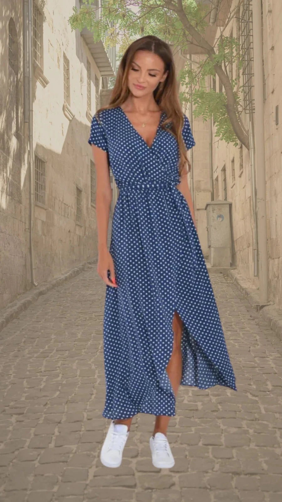 Margaret | Floral Wrap Maxi Dress with V - Neck - Emma's Dresses