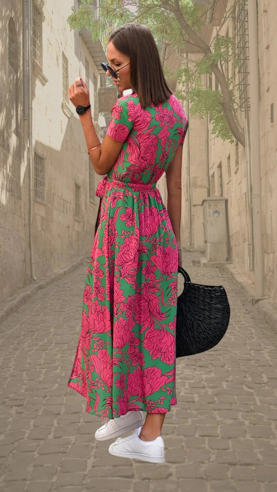 Margaret | Floral Wrap Maxi Dress with V - Neck - Emma's Dresses
