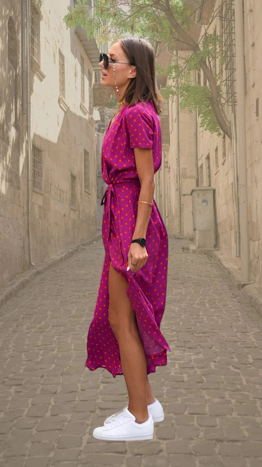 Margaret | Floral Wrap Maxi Dress with V - Neck - Emma's Dresses
