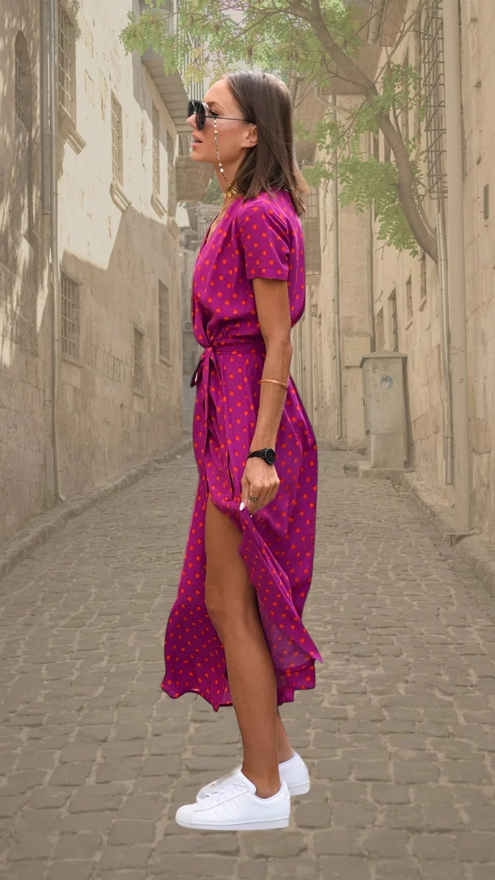 Margaret | Floral Wrap Maxi Dress with V - Neck - Emma's Dresses