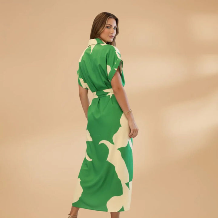 Talia | Stylish Short Sleeve Wrap Midi Dress with Tie Waist - Emma's Dresses
