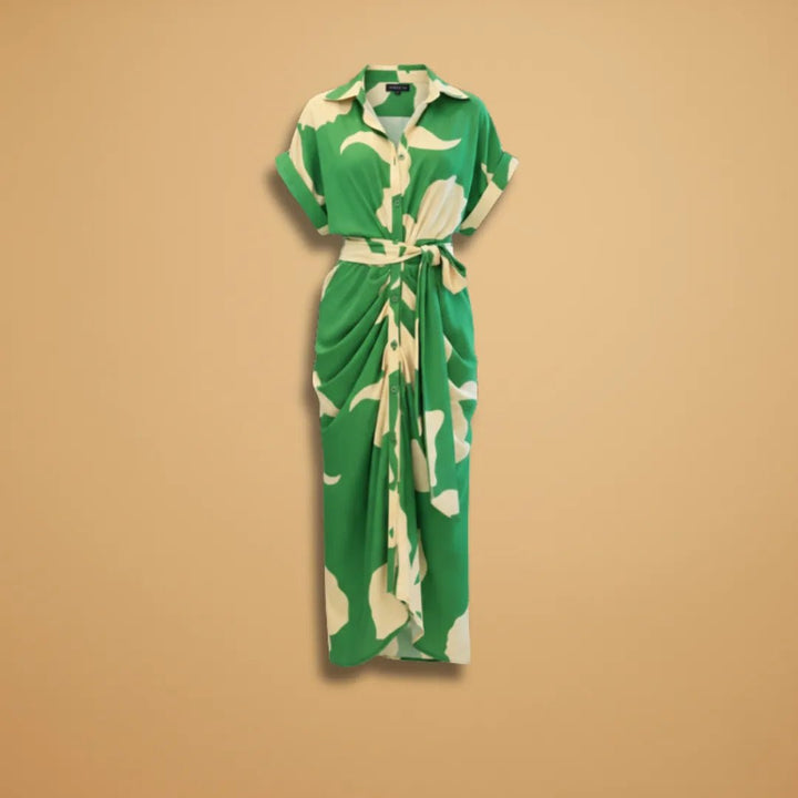 Talia | Stylish Short Sleeve Wrap Midi Dress with Tie Waist - Emma's Dresses