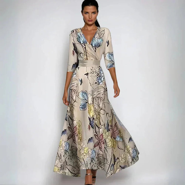 Elise | Elegant Floral Wrap Maxi Dress With V-Neck – view 3
